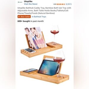 Bamboo Bathtub Tablet and Accessory Holder